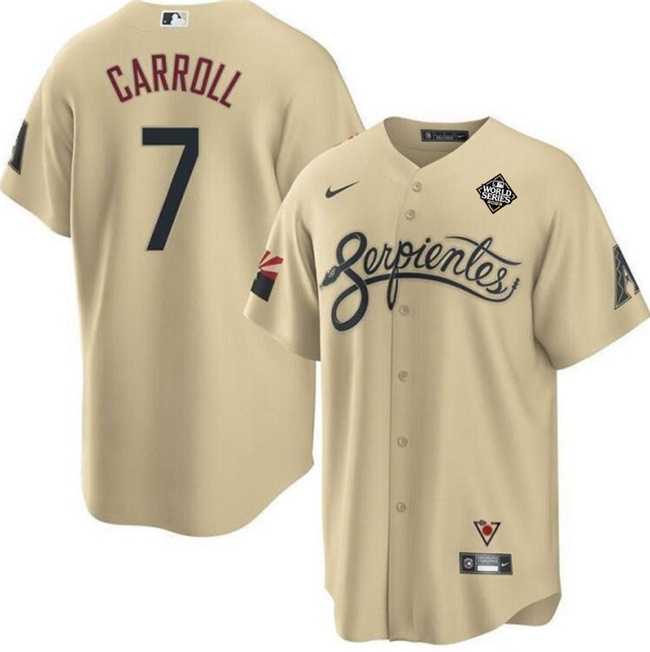 Mens Arizona Diamondbacks #7 Corbin Carroll Gold 2023 World Series City Connect Cool Base Stitched Jersey Dzhi->arizona diamondbacks->MLB Jersey